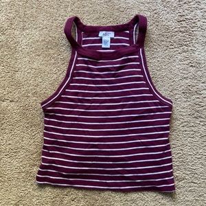 Striped magenta high shoulder top.